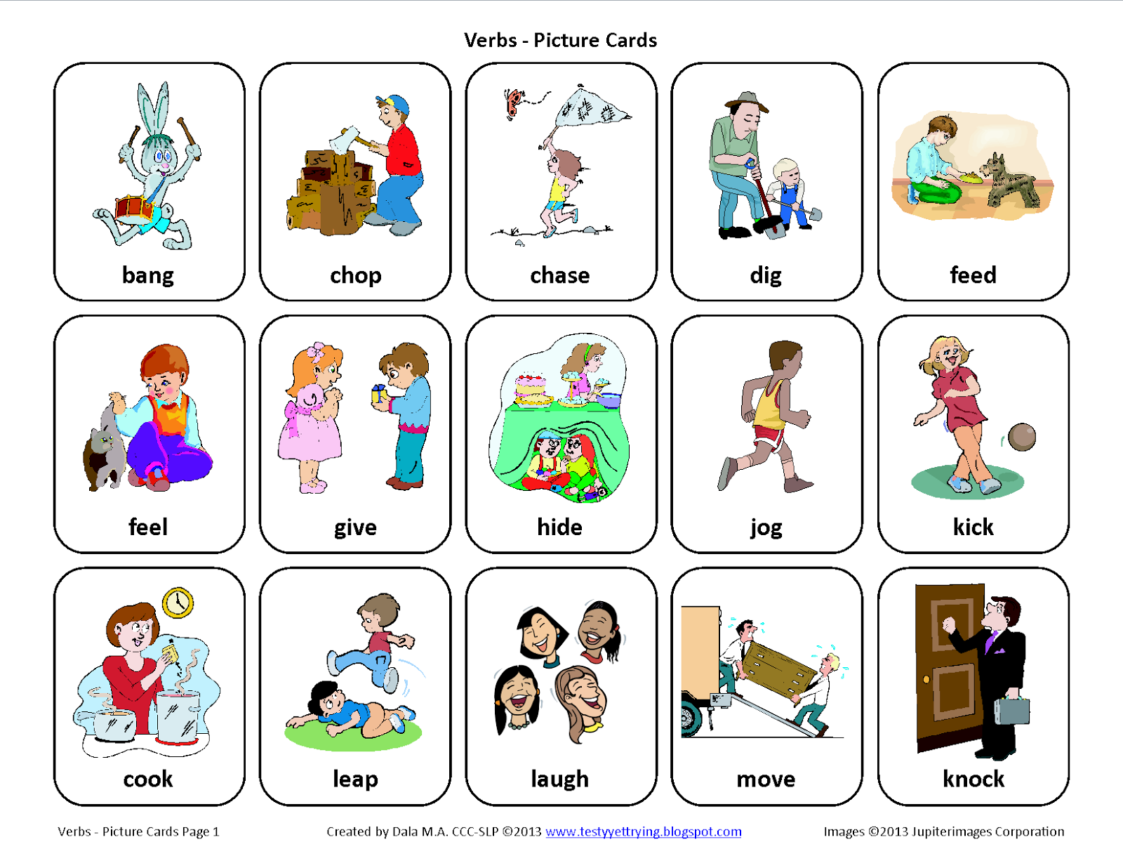 Testy Yet Trying Verbs Free Speech Therapy Picture Cards