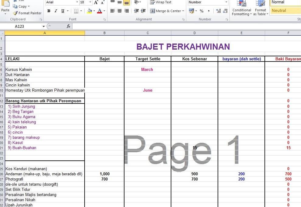 MENJARING IMPIAN Checklist kahwin Soft Copy Bajet  