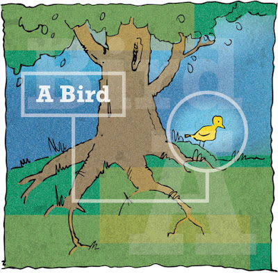A yellow bird under a tree