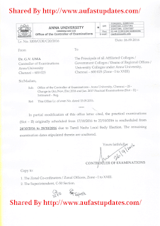 Change in OCT./NOV./DEC.2016 AND JAN.2017 Practical Examinations(Slot -II) Change in OCT./NOV./DEC.2016 AND JAN.2017 Practical Examinations(Slot -II)