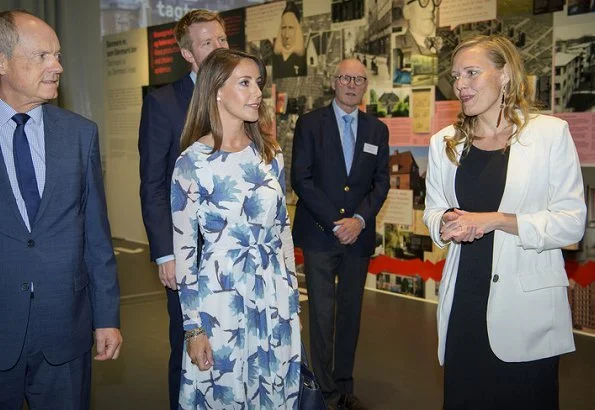 Princess Marie wore her Ganni Gold St. Satin Floral Print dress with a new Michael Kors bag and new Jimmy Choo ‘Romy’ pumps at an UNESCO seminar