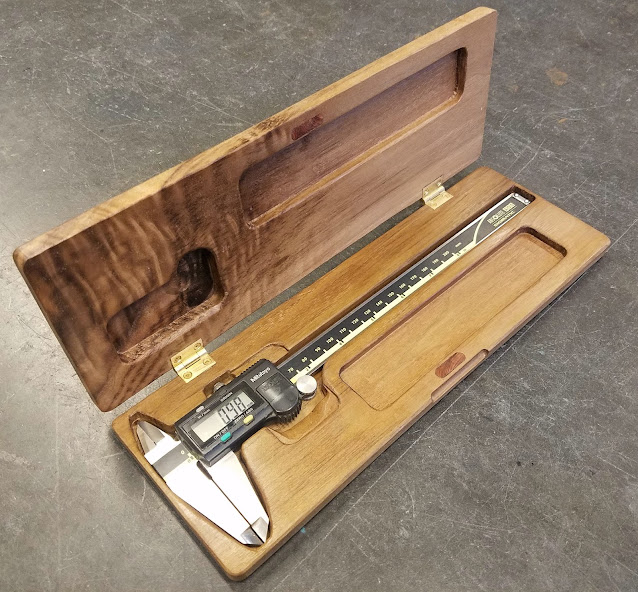 calipers in finished walnut case