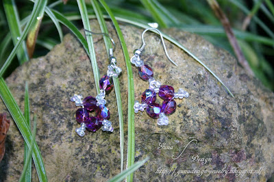 Tutorial of beaded earrings Purple Snowflakes made by Gunadesign