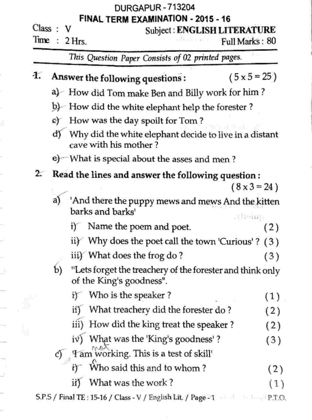 english grammar question paper icse