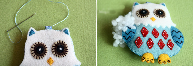 Felt Crafts, owls key chain - DIY tutorial instructions in Pictures. 