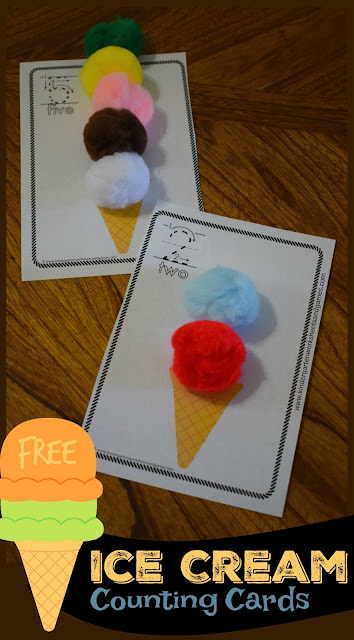 Kids will have fun learning to count to 10 as they scoop pompom ice cream scoops on these ice cream counting printable cards. This ice cream counting is fun for toddler, preschool, pre-k, and kindergarten age children who are learning to count 1-10. This is such a fun, hands-on summer counting activity that teaches how to form numerals, number words, and works on counting to ten. Simply print pdf file with ice cream printables and you are ready for this summer activity for preschoolers.