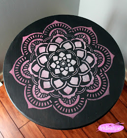 ombre pink and white mandala artwork on charcoal gray grey round table top artwork diy painted furniture boho chic