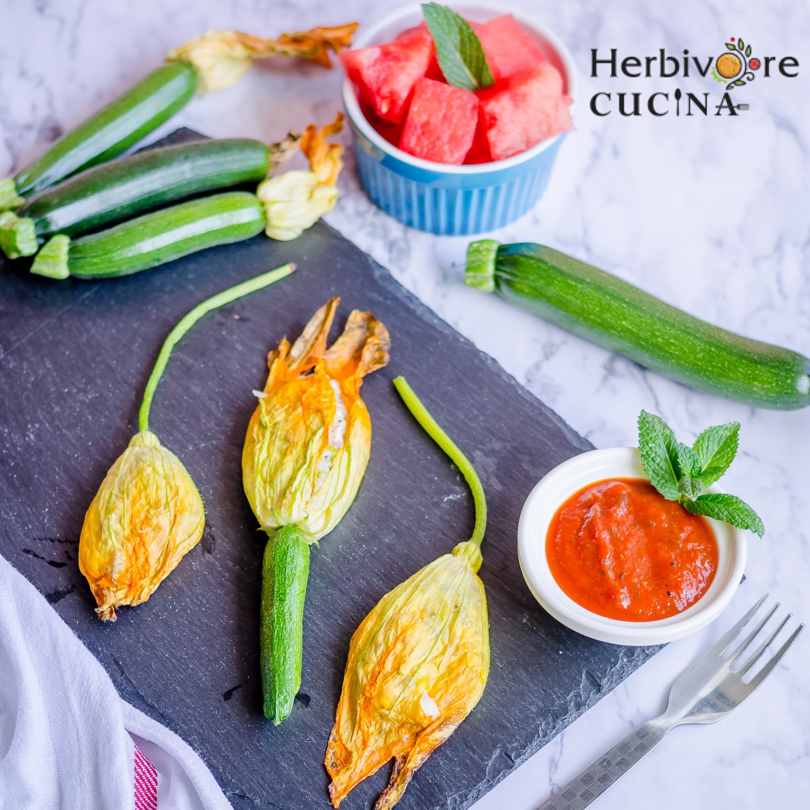 Herbivore Cucina Stuffed Baked (Not Fried) Zucchini Blossoms