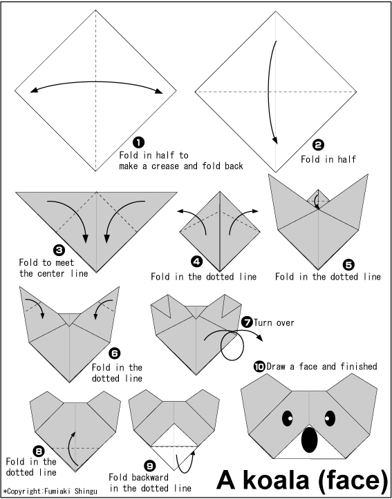 Koala(face) - Easy Origami instructions For Kids