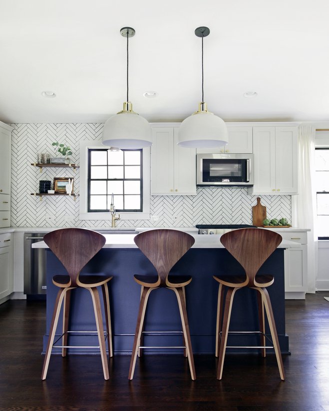 Decorated Mantel How To Choose The Right Bar Stools I Love These Cherner Counter Stools They Look Striking In This Kitchen Great Scale Style And Height