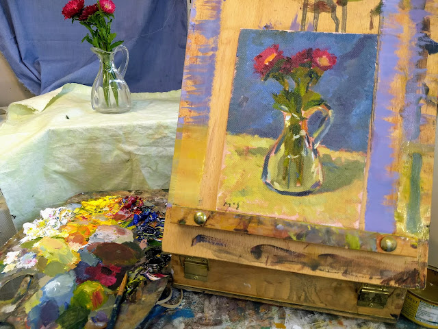 Studio Setup Still Life Alla Prima Demonstration in oils by Kevin McSherry. China Asters. Studio Setup Still Life Alla Prima Demonstration in oils by Kevin McSherry. China Asters.