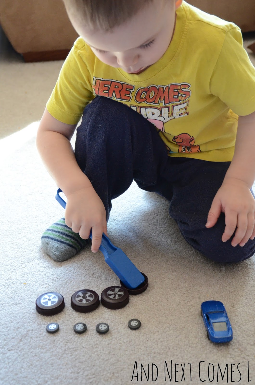 Toddler science: exploring magnets with a car theme from And Next Comes L