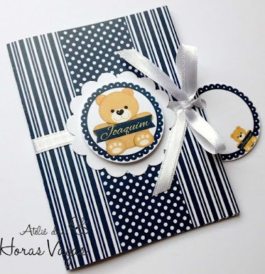 convite artesanal aniversário infantil urso ursinho azul marinho branco dourado menino 1 aninho bebê