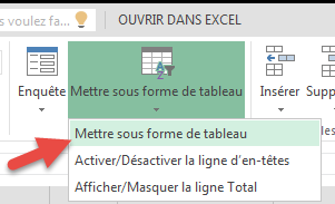Mettre sous forme de tableau - Excel Online