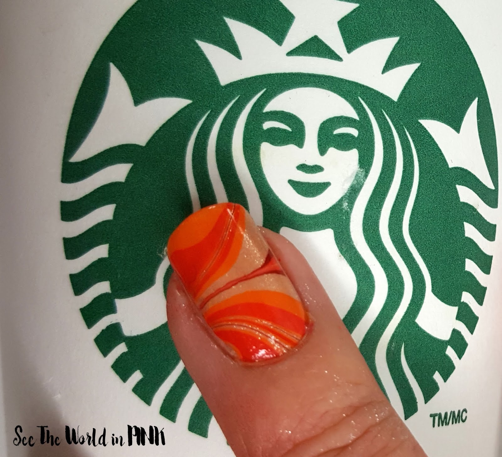 Manicure Monday - Pumpkin Spice Latte Water Marble Nails 