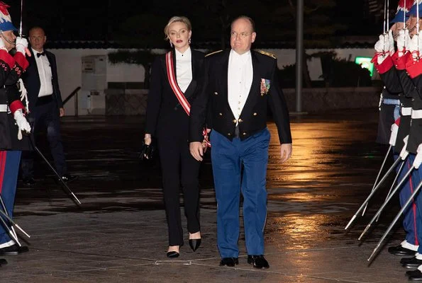 Prince Albert II, Princess Charlene, Princess Caroline and Beatrice Borromeo Casiraghi at the gala evening