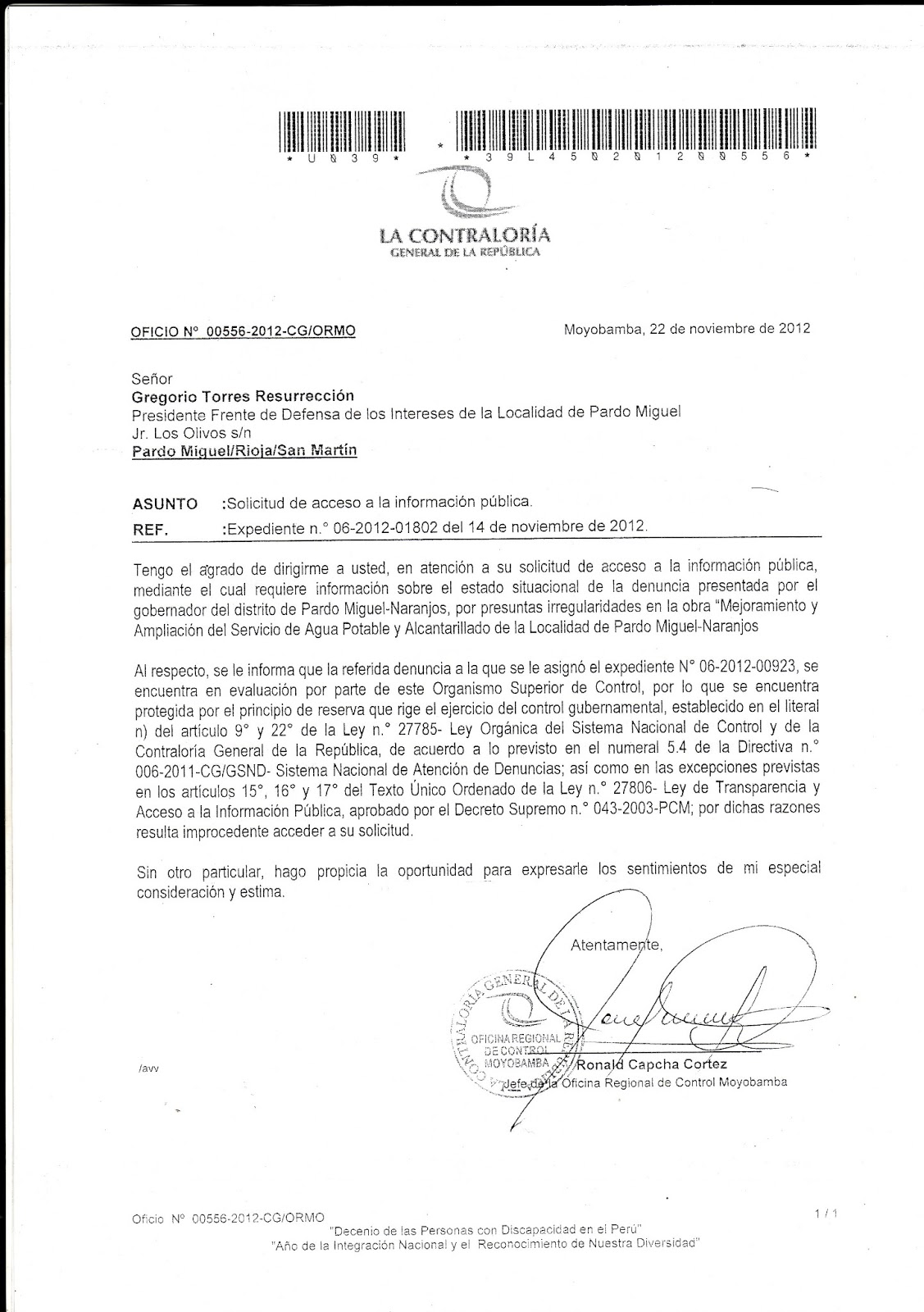 FRENTE DE DEFENSA DE LOS INTERESES DEL DISTRITO DE PARDO MIGUEL NARANJOS