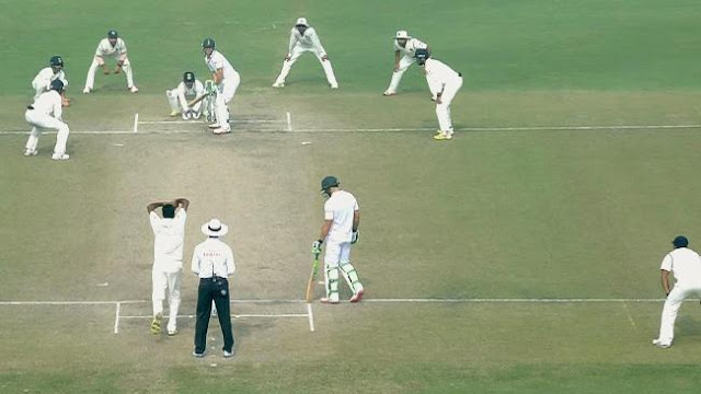 India’s field for Ravichandran Ashwin against Faf du Plessis.Source:FOX SPORTS