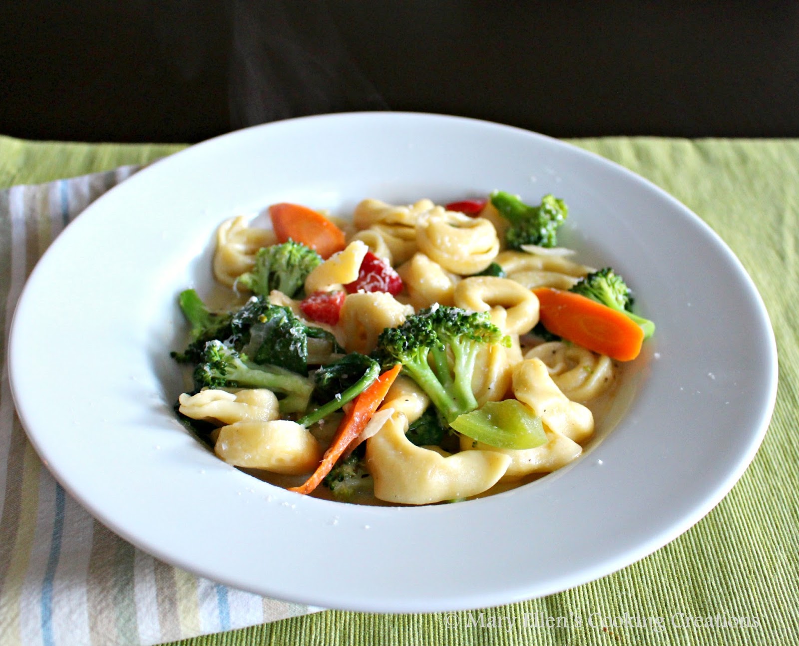 Mary Ellen's Cooking Creations Cheese Tortellini Primavera in a Light Garlic Cream Sauce