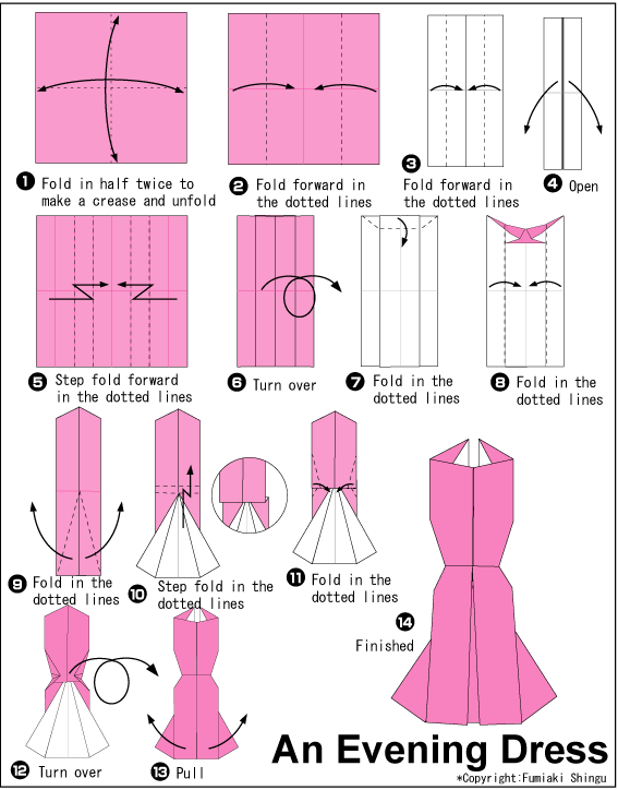 Evening Dress (Small Size) - Easy Origami instructions For Kids