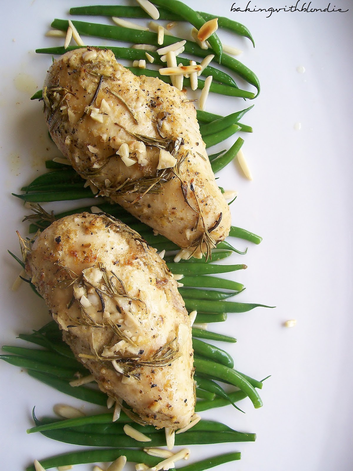 Garlic Roast Chicken with Rosemary and Lemon + Green Beans with Toasted