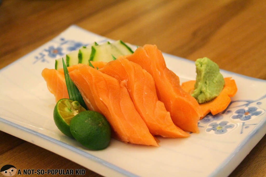 Thick slices of Salmon Sashimi in Kokoro Japanese Restaurant