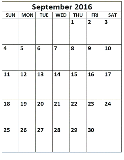 September 2016 Printable Calendar A4, September 2016 Blank Calendar, September 2016 Planner Cute, September 2016 Calendar Download Free