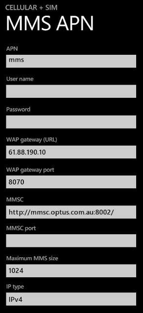 Optus MMS Settings for Microsoft Lumia Windows 10 Mobiles