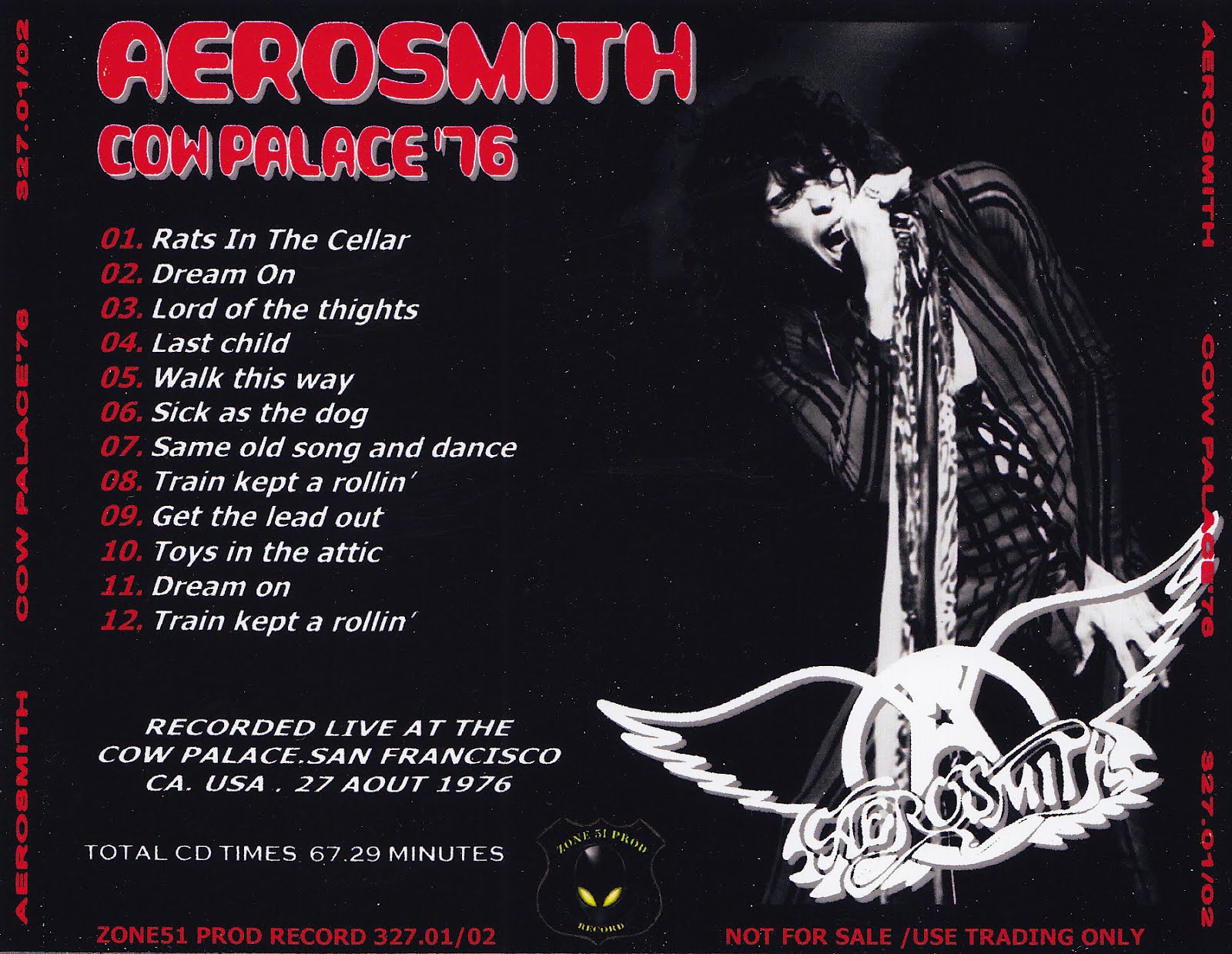 Aerosmith Bootlegs Cover Arts Cow Palace 76 San Francisco 1976 08 27