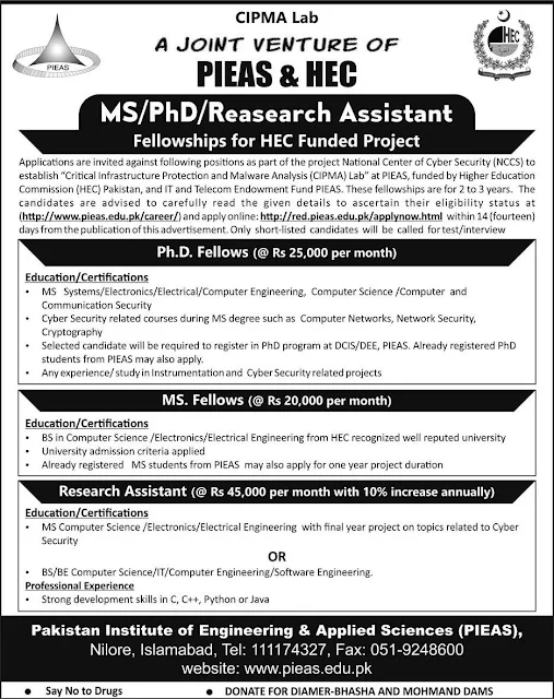 PIEAS MS/PhD Research Assistant ship 