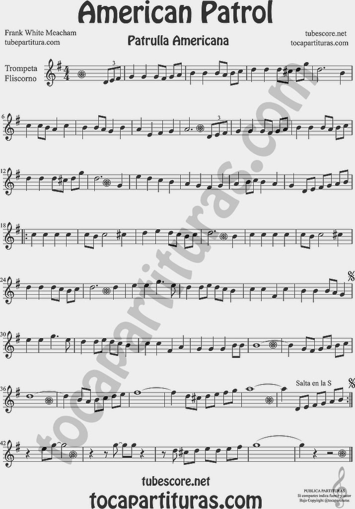 American Patrol Partitura de Trompeta y Fliscorno Sheet Music for Trumpet and Flugelhorn Music Scores Patrulla Americana