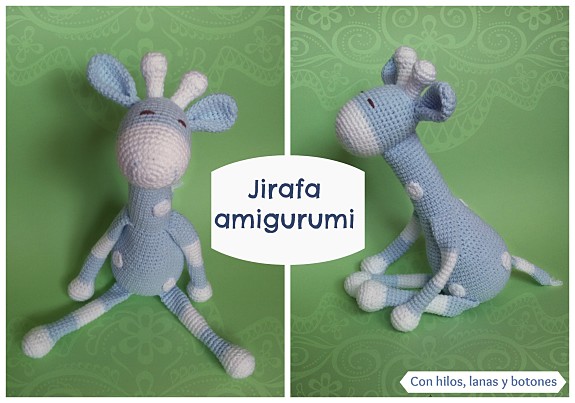 Con hilos, lanas y botones: jirafa amigurumi azul