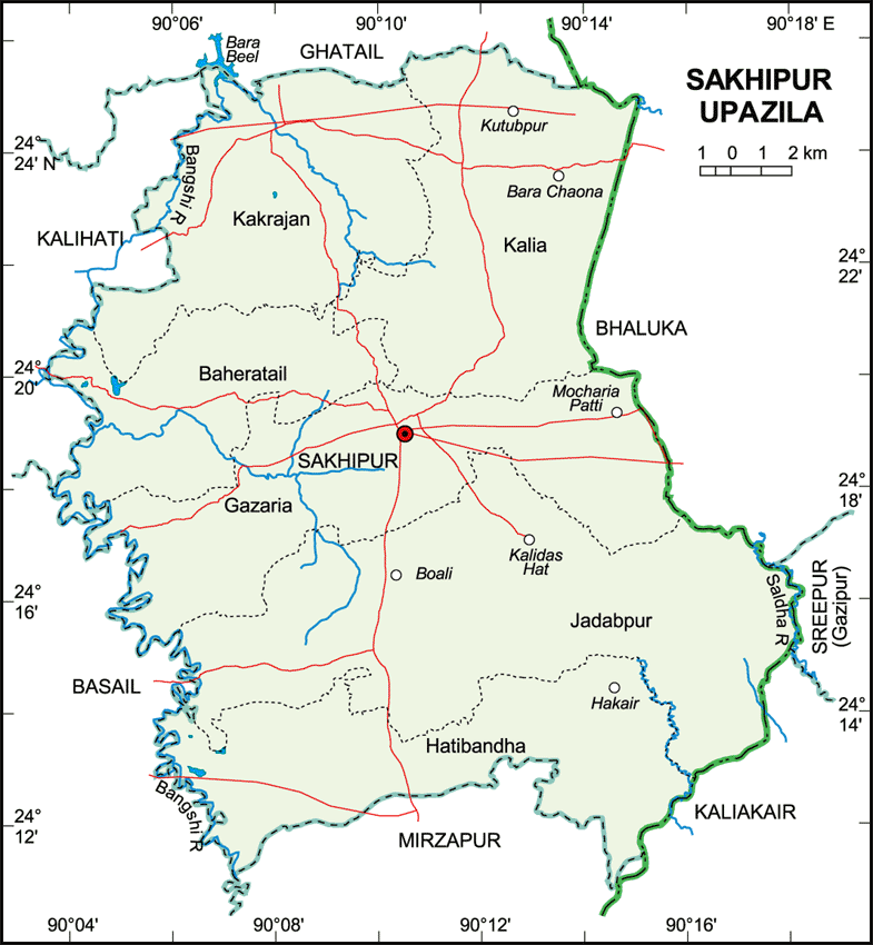 Sakhipur Upazila Map Tangail District Bangladesh
