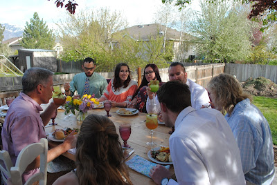 Family dinner in the backyard, backyard dining