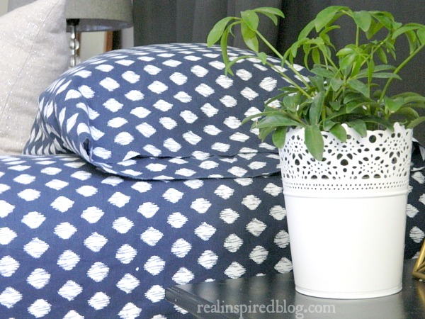 What I'm Loving Right Now: Ikat. Incorporate this trend into your home with navy blue ikat polka dot sheets!