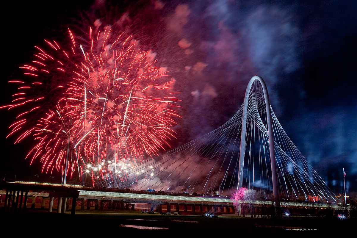 Clark Crenshaw Photography Margaret Hunt Hill Bridge with Fireworks!