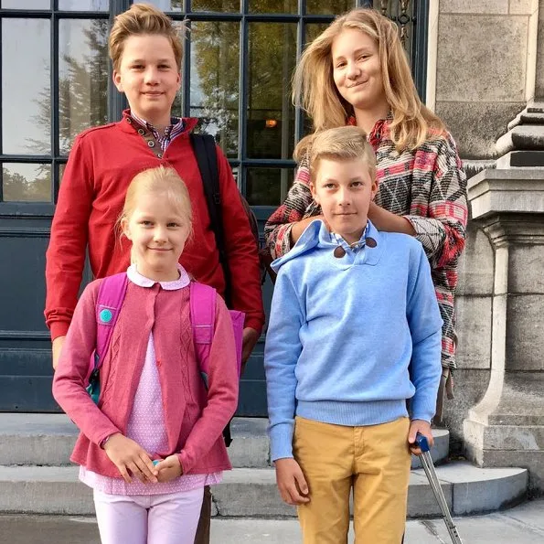 King Philippe, Crown Princess Elisabeth, Prince Gabriel and Princess Eleonore of Belgium summer holiday school