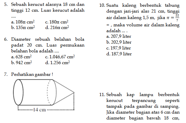 latihan soal bangun ruang sisi lengkung 3 MATEMATIKA latihan soal bangun ruang sisi lengkung 3 MATEMATIKA