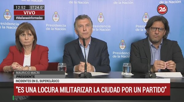 Macri, sobre incidentes en Superfinal: ''Es inaceptable, tenemos fallas en el sistema'' Macri, sobre incidentes en Superfinal: ''Es inaceptable, tenemos fallas en el sistema''