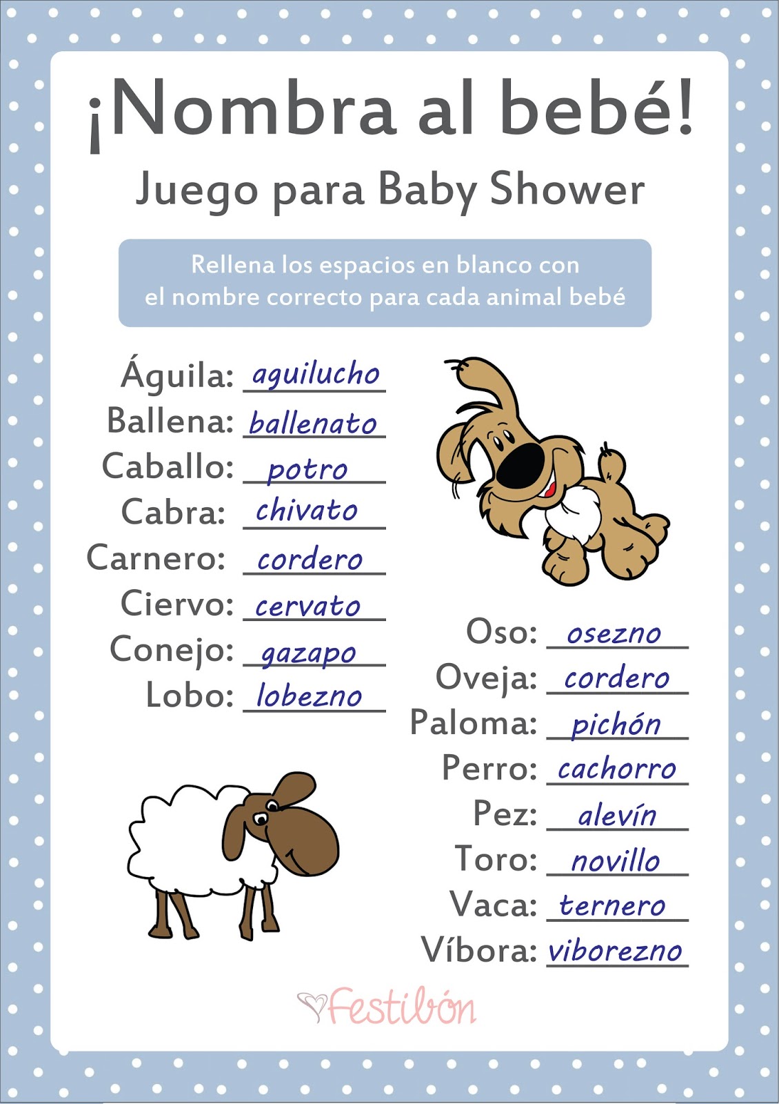 Nombra Al Animal Bebe Juegos De Baby Shower