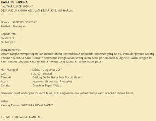 Contoh Surat Undangan Rapat Karang Taruna Desa Acara 17 Agustus