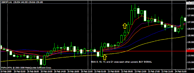 Moving averages trading:  5 EMA, 10 EMA, 14 EMA, 21 EMA, 50 EMA