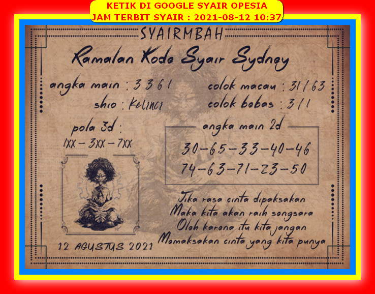 Syair Harian Sydney 12 Agustus 2021 Kode Syair Sgp Hk Sd Motesia Syair Harian Sydney 12 Agustus 2021 Kode Syair Sgp Hk Sd Motesia