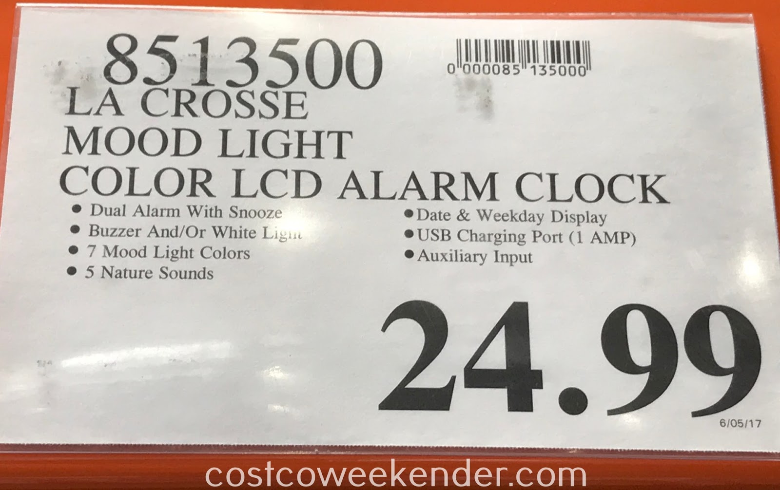 La Crosse Mood Light Alarm Clock (model C85135) Costco Weekender
