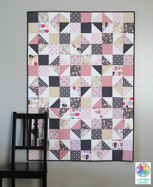 Four Patch Spin quilt made by Andy of A Bright Corner using Gingham Farmhouse fabrics