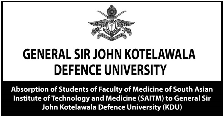 Absorption students from SAITM to Kotelawala Defense University (JKD)