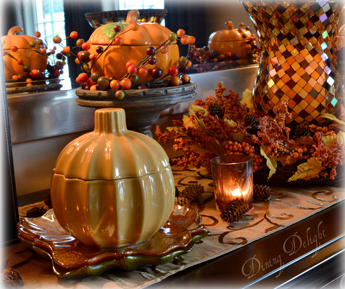 Dining Delight Fall Decor on the Sideboard
