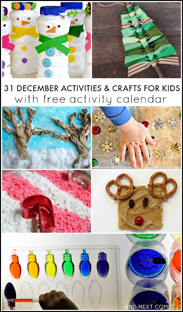31 December crafts and activities for kids with free downloadable activity calendar from And Next Comes L