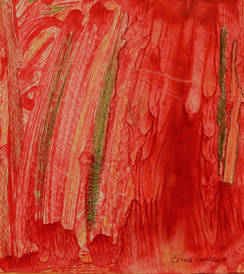 Monotipia em vermelho de Elma Carneiro  em óleo s/papel canson 
