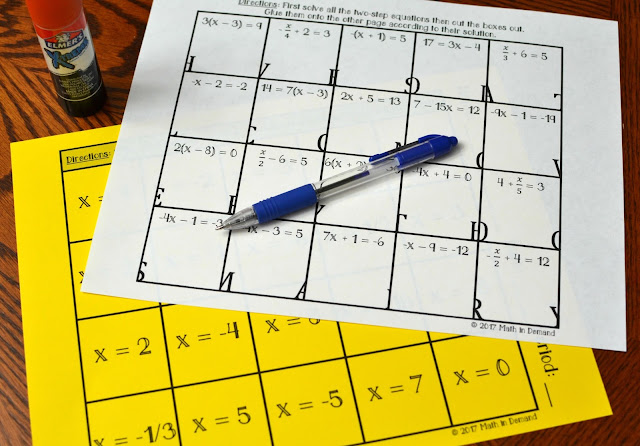 Two-Step Equations Activity